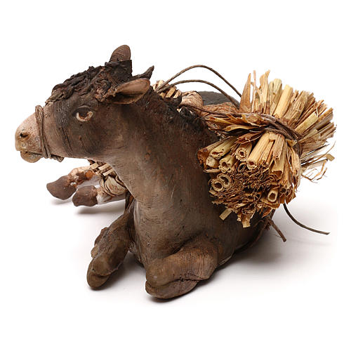 Ruhender Esel mit Last, für 18 cm Krippe von Angela Tripi, Terrakotta 2