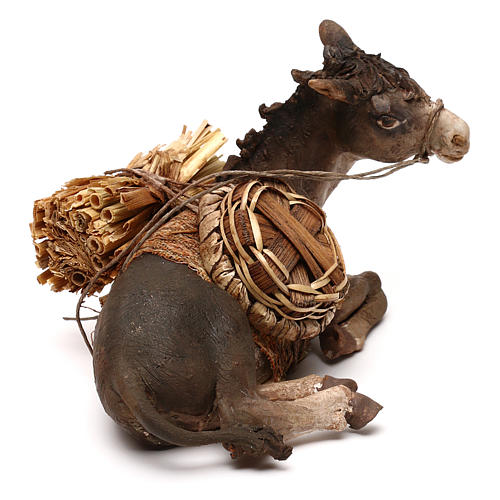 Ruhender Esel mit Last, für 18 cm Krippe von Angela Tripi, Terrakotta 3