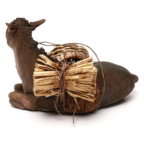 Ruhender Esel mit Last, für 18 cm Krippe von Angela Tripi, Terrakotta 4