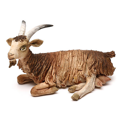 Cabra deitada em terracota artesanal para Presépio Angela Tripi com figuras de altura média 13 cm 1