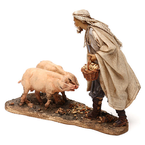 Hirte mit Schweinen, für 13 cm Krippe von Angela Tripi, Terrakotta 7