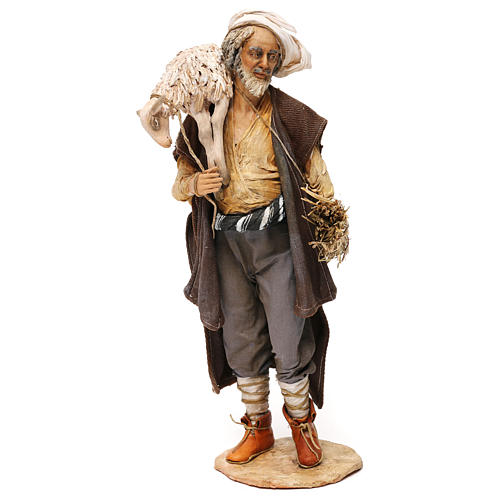 Pastor carregando uma ovelha presépio Angela Tripi figuras de altura média 30 cm 1