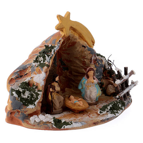 Miniature Holy Family in painted Deruta terrcotta, 4 cm figurines, 8x12x7 cm 3