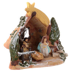 Painted Deruta terracotta nativity stable 10x10x5 cm with 4 cm Holy Family