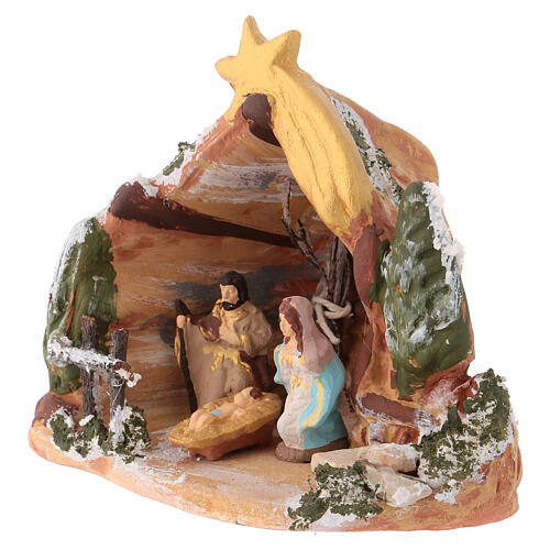 Painted Deruta terracotta nativity stable 10x10x5 cm with 4 cm Holy Family 3