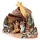 Painted Deruta terracotta nativity stable 10x10x5 cm with 4 cm Holy Family s3