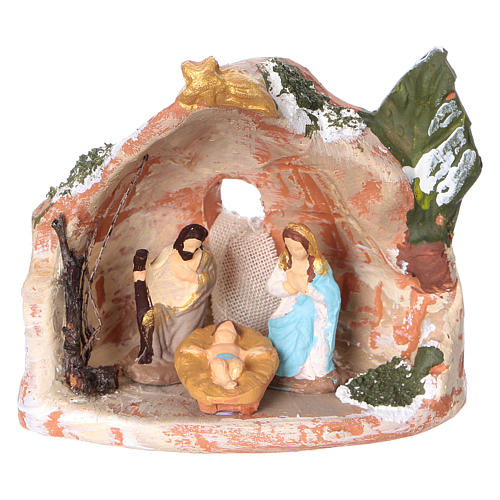 Heilige Familie in Hütte Terrakotta Deruta 3cm 1