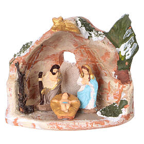 Stable in Deruta painted terracotta with 3 cm Holy Family