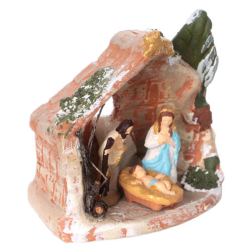 Stable in Deruta painted terracotta with 3 cm Holy Family 2