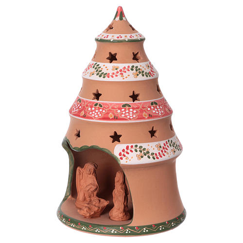 Christmas tree 25x15x15 cm with 7 cm nativity scene, country style in Deruta ceramic 3