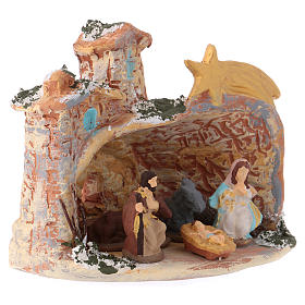 Hut 10x10x8 cm in coloured Deruta ceramic with Nativity scene 4 cm