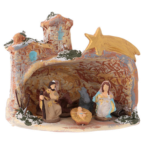 Hut 10x10x8 cm in coloured Deruta ceramic with Nativity scene 4 cm 1