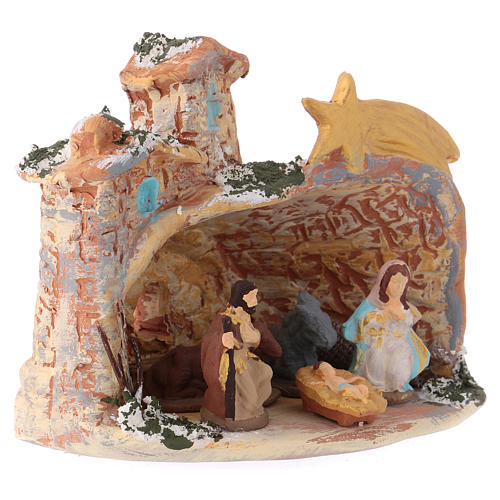 Hut 10x10x8 cm in coloured Deruta ceramic with Nativity scene 4 cm 2