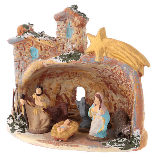 Hut 10x10x8 cm in coloured Deruta ceramic with Nativity scene 4 cm 3
