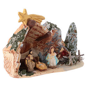 Holy Family 10x15x5 cm, in colored Deruta terracotta with 4 cm nativity