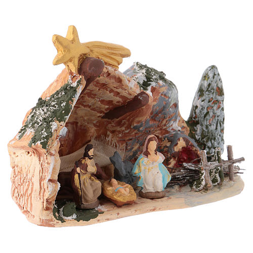 Holy Family 10x15x5 cm, in colored Deruta terracotta with 4 cm nativity 2