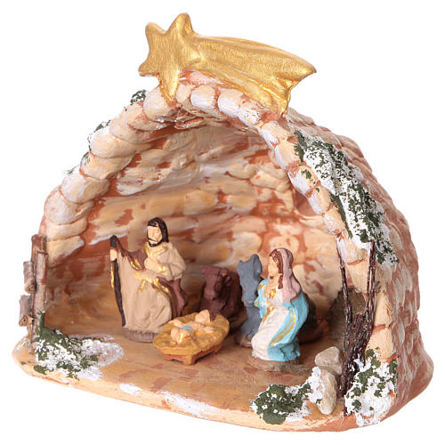 Cave in painted Deruta terracotta with Nativity scene 4 cm 10x10x10 cm 3