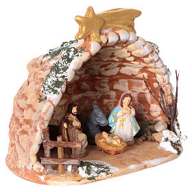 Grotta in painted Deruta terracotta with 4 cm nativity, 10x10x10 cm