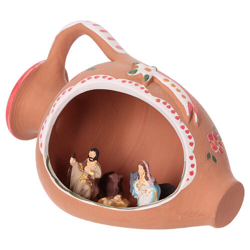 Amfora ze sceną Bożego Narodznia, dekorowana na niebiesko, Deruta, 10x15x10 cm 3