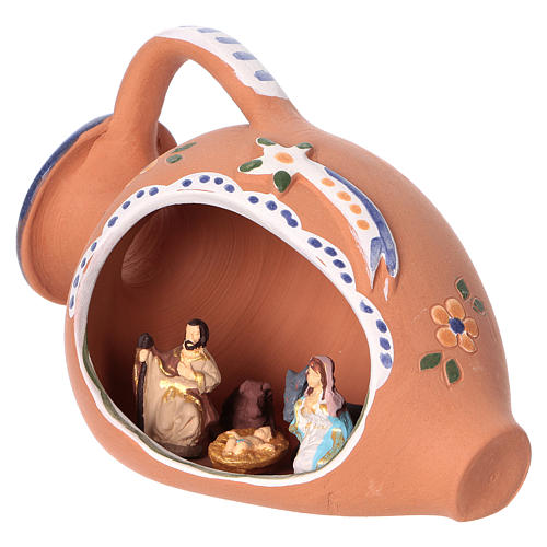 Nativity scene 4 cm inside amphora in Deruta ceramic decorated in blue 10x15x10 cm 3