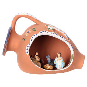Natività per presepe 4 cm dentro anfora ceramica Deruta decorata blu 10x15x10 cm 