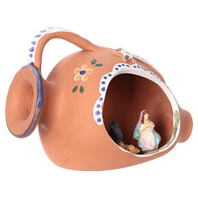 Natività per presepe 4 cm dentro anfora ceramica Deruta decorata blu 10x15x10 cm 