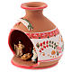 Country shed in Deruta ceramic with red decorations and Nativity scene 3 cm 10x10x10 cm s2