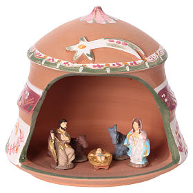 Kleine Hütte mit 4cm heiligen Familie rosa Dekorationen