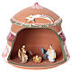 Shed with Nativity scene of 4 cm in Deruta terracotta with pink decorations 10x15x15 cm s1