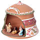 Shed with Nativity scene of 4 cm in Deruta terracotta with pink decorations 10x15x15 cm s3