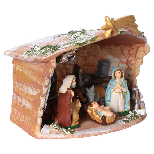 Stable in painted terracotta with 8 cm nativity, 20x20x15 cm 4