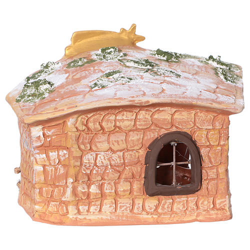 Stable in painted terracotta with 8 cm nativity, 20x20x15 cm 5