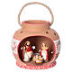 Spherical lantern with star-shaped holes, red decorations and Nativity scene of 9 cm 15x20x20 cm s1
