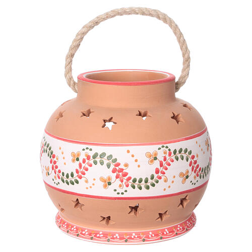 Lampion, kula 9 cm z otworami w kształcie gwiazd, czerwone ozdoby, sceną Narodzin, 15x20x20 cm 5