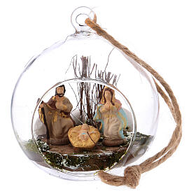 Szopka 4 cm z terakoty Deruta, wewnątrz kuli szklanej Święta Rodzina, 10x10x10 cm