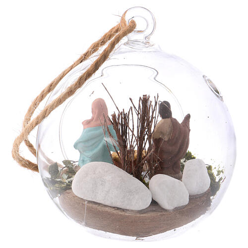 Szopka 4 cm z terakoty Deruta, wewnątrz kuli szklanej Święta Rodzina, 10x10x10 cm 3