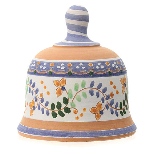 Shed in the shape of a bell with Nativity 3 cm with blue decorations 10x10x10 cm in Deruta terracotta 4