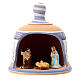 Shed in the shape of a bell with Nativity 3 cm with blue decorations 10x10x10 cm in Deruta terracotta s1