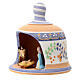 Shed in the shape of a bell with Nativity 3 cm with blue decorations 10x10x10 cm in Deruta terracotta s2