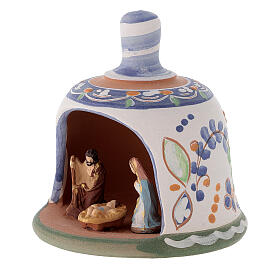 Belén terracota Deruta: Cabaña forma de campana natividad 3 cm decoraciones azules 10x10x10 cm terracota Deruta
