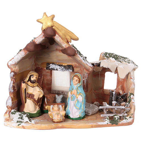 Stable 15x15x10 cm, with 6 cm nativity in painted Deruta terracotta 1