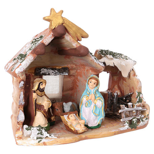 Stable 15x15x10 cm, with 6 cm nativity in painted Deruta terracotta 3