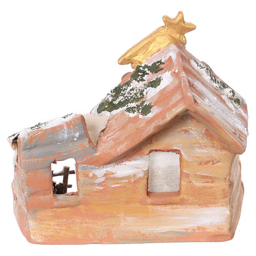 Stable 15x15x10 cm, with 6 cm nativity in painted Deruta terracotta 4