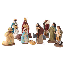 Complete Nativity set 6 cm, in painted Deruta terracotta 11 pcs