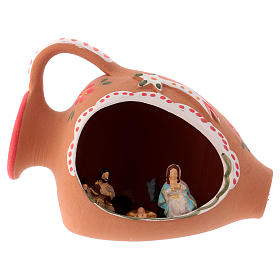 Nativity Scene of 3 cm obtained inside an amphora in terracotta 10x15x10 cm with red decoration