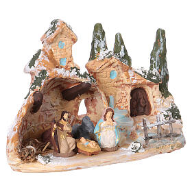 Stajenka z terakoty, Deruta, scena Bożego Narodzenia, 3 cm, 10x15x10 cm