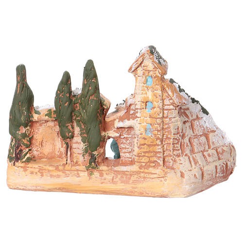 Stable with village, in Deruta terracotta 3 cm nativity 10x15x10 cm 4