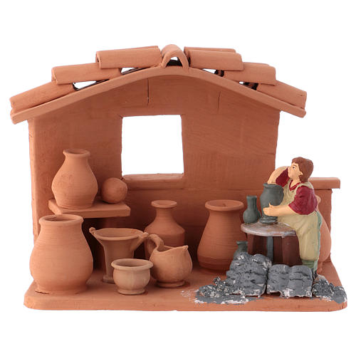 Man with potter's wheel Deruta terracotta, 10 cm nativity 1