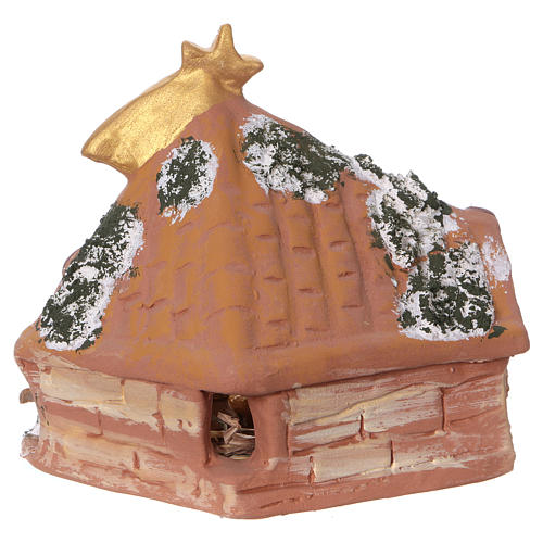 Coloured terracotta hut with 6 cm Nativity scene and comet made in Deruta 4