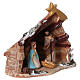 Coloured terracotta hut with 6 cm Nativity scene and comet made in Deruta s2